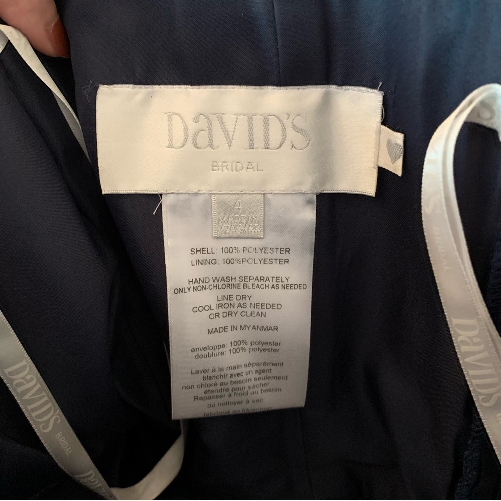 David’s Bridal Navy Strapless Ruffled Dress Size 4 - Picture 7 of 9